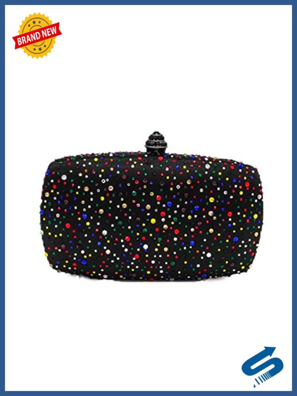 Crystal Rhinestone Evening Clutch Push Lock Minaudiere with Chain Straps